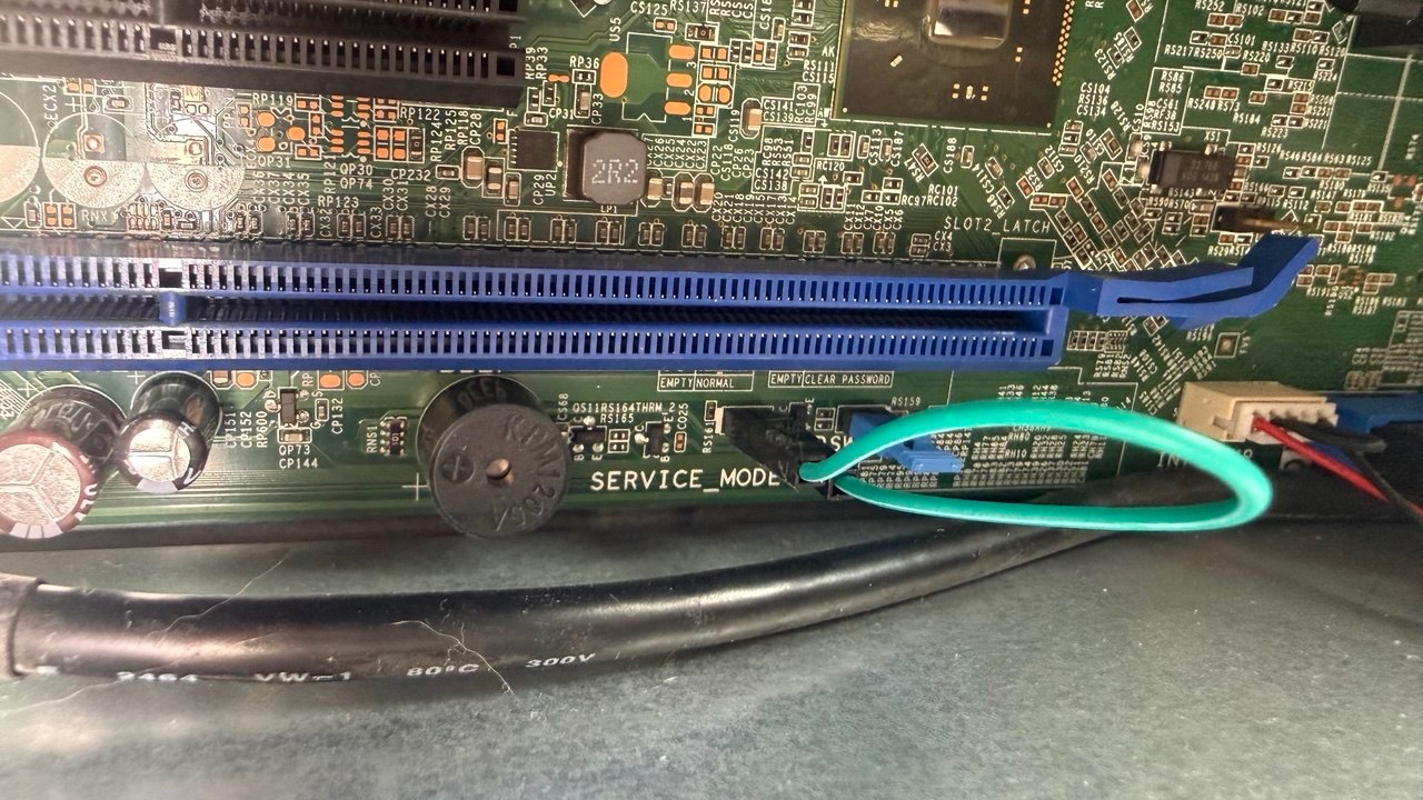 A jumper wire on the SERVICE_MODE pins